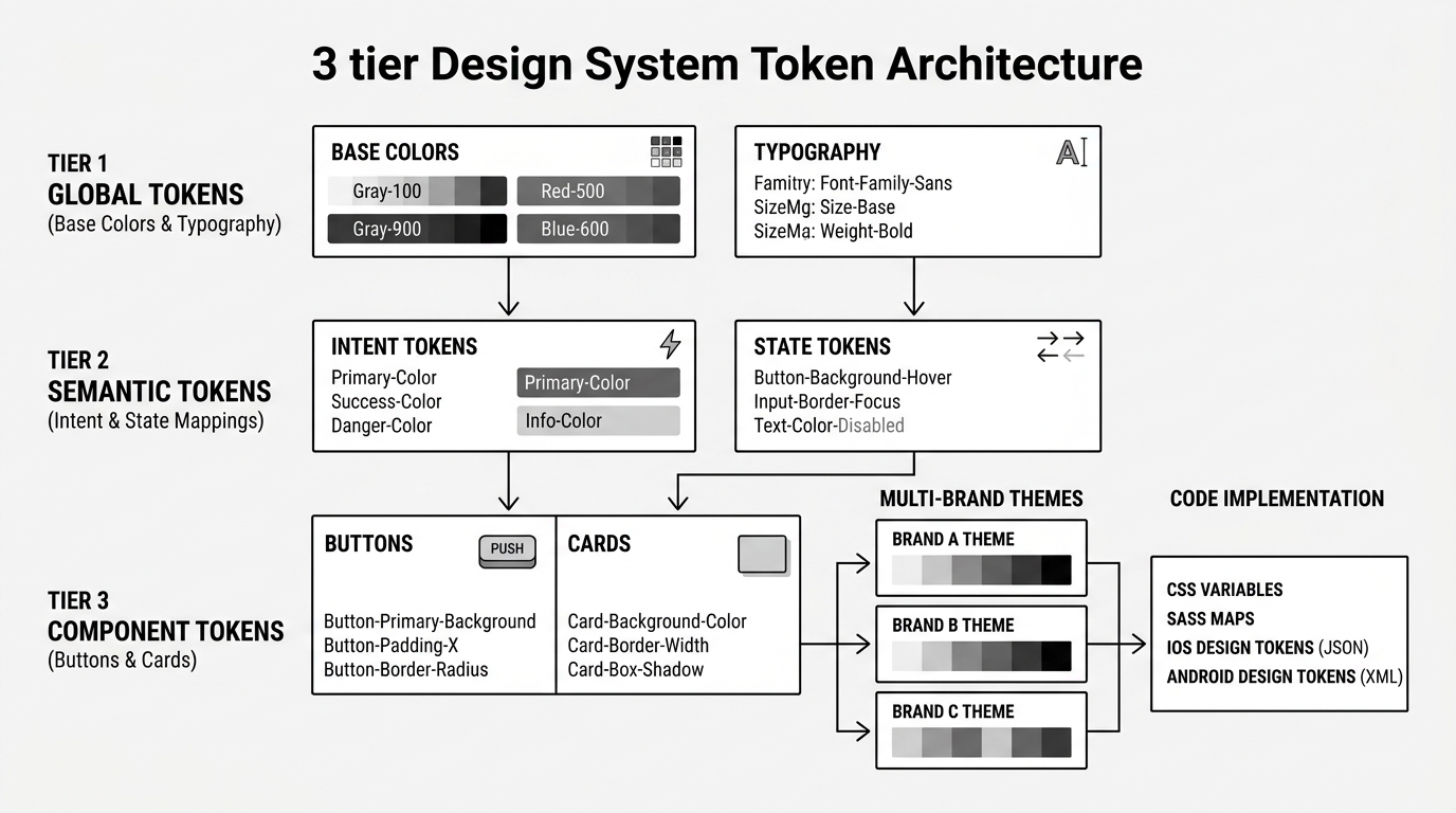 3-tier Design System Token Architecture pipeline diagram